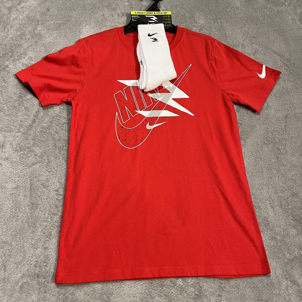 Nike Shirt Youth Large Red 3BRAND Russell Wilson Socks Tee Set Lightning Swoosh